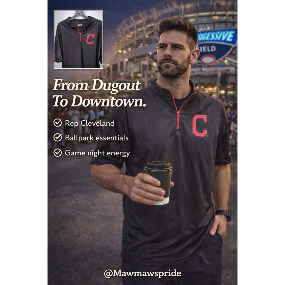 Match-Up‎ Cleveland Guardians MLB Mens XL Black Red Quarter Zip  Shirt